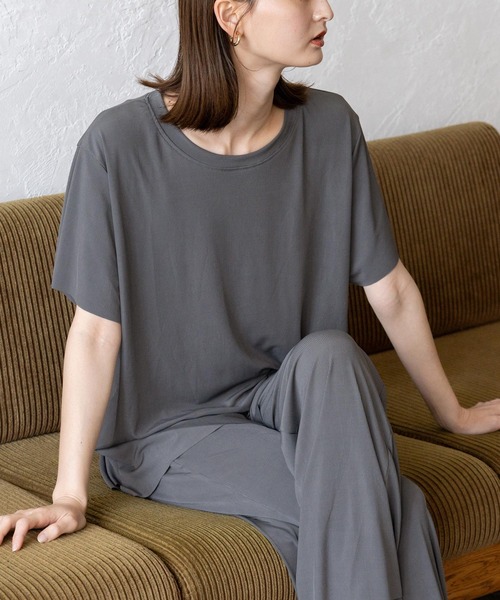 VitaFelice（ヴィータフェリーチェ）の「スムースタッチルームウェア 上下セット（ルームウェア/パジャマ・レディース・チャコール/ミント/ブラック/ピンク・FREE）」の3枚目の写真