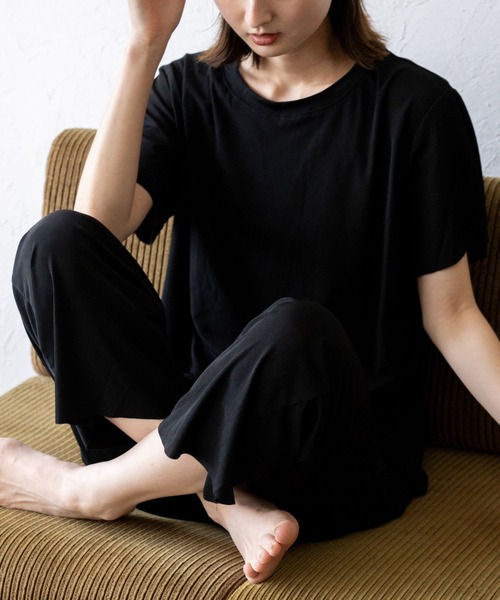 VitaFelice（ヴィータフェリーチェ）の「スムースタッチルームウェア 上下セット（ルームウェア/パジャマ・レディース・チャコール/ミント/ブラック/ピンク・FREE）」の7枚目の写真