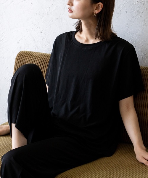 VitaFelice（ヴィータフェリーチェ）の「スムースタッチルームウェア 上下セット（ルームウェア/パジャマ・レディース・チャコール/ミント/ブラック/ピンク・FREE）」の8枚目の写真