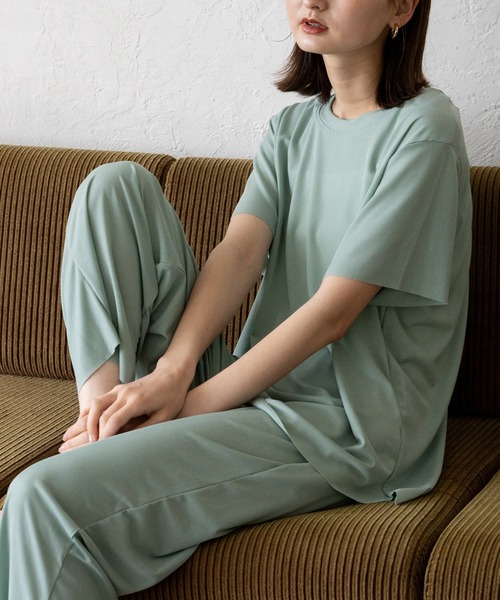 VitaFelice（ヴィータフェリーチェ）の「スムースタッチルームウェア 上下セット（ルームウェア/パジャマ・レディース・チャコール/ミント/ブラック/ピンク・FREE）」の12枚目の写真