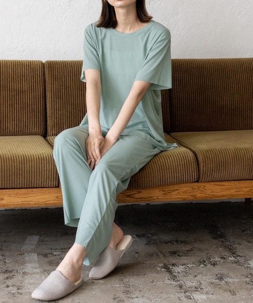 VitaFelice（ヴィータフェリーチェ）の「スムースタッチルームウェア 上下セット（ルームウェア/パジャマ・レディース・チャコール/ミント/ブラック/ピンク・FREE）」の13枚目の写真