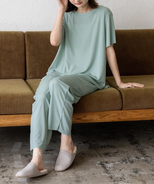 VitaFelice（ヴィータフェリーチェ）の「スムースタッチルームウェア 上下セット（ルームウェア/パジャマ・レディース・チャコール/ミント/ブラック/ピンク・FREE）」の14枚目の写真