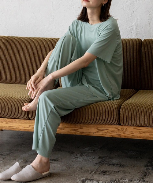 VitaFelice（ヴィータフェリーチェ）の「スムースタッチルームウェア 上下セット（ルームウェア/パジャマ・レディース・チャコール/ミント/ブラック/ピンク・FREE）」の15枚目の写真