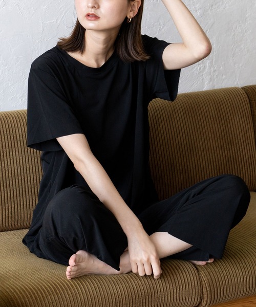 VitaFelice（ヴィータフェリーチェ）の「スムースタッチルームウェア 上下セット（ルームウェア/パジャマ・レディース・チャコール/ミント/ブラック/ピンク・FREE）」の5枚目の写真