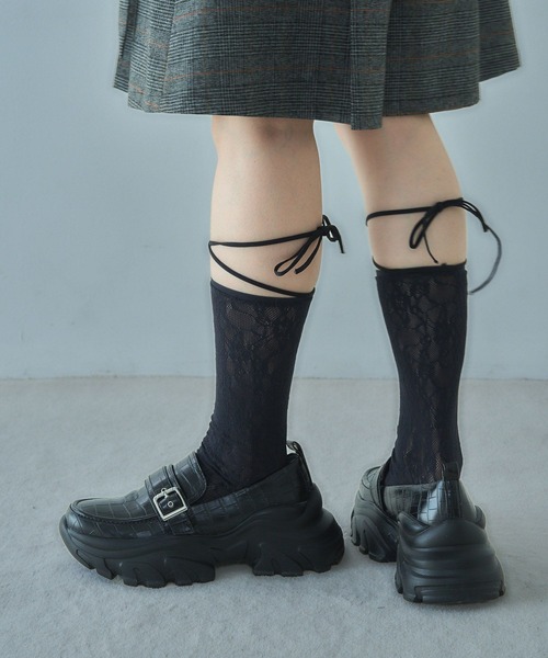 HARE(ハレ)の「リボンツキレースソックス(HARE)(ソックス/靴下・レディース・ホワイト/ブラック・FREE)」の1枚目の写真