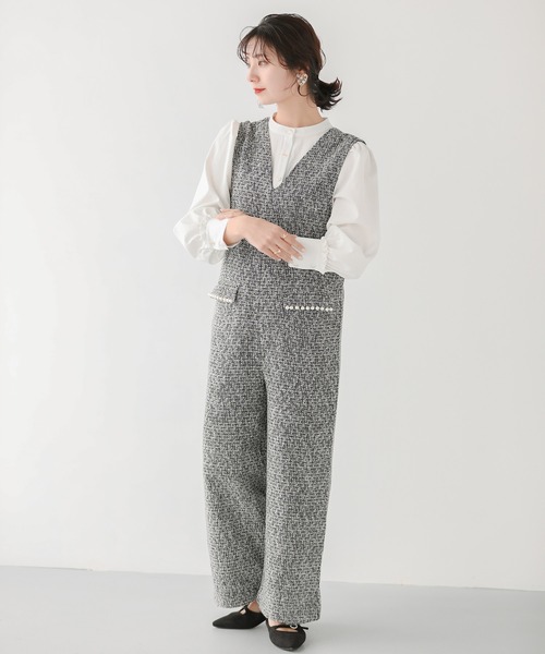 Fit more(フィットモア)の「パール付ツイードサロペット(サロペット/オーバーオール・レディース・ブラック・M/PS)」の8枚目の写真