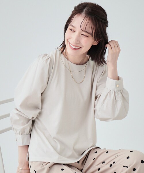 DRESKIP（ドレスキップ）の「◆【洗える】きれい見え 異素材切替パフスリーブトップス（Tシャツ/カットソー・レディース・チャコールグレー/ブルーグリーン/ライトグレー・02/03/04）」の3枚目の写真