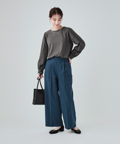 DRESKIP（ドレスキップ）の「◆【洗える】きれい見え 異素材切替パフスリーブトップス（Tシャツ/カットソー・レディース・チャコールグレー/ブルーグリーン/ライトグレー・02/03/04）」の6枚目の写真