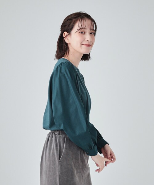 DRESKIP（ドレスキップ）の「◆【洗える】きれい見え 異素材切替パフスリーブトップス（Tシャツ/カットソー・レディース・チャコールグレー/ブルーグリーン/ライトグレー・02/03/04）」の13枚目の写真