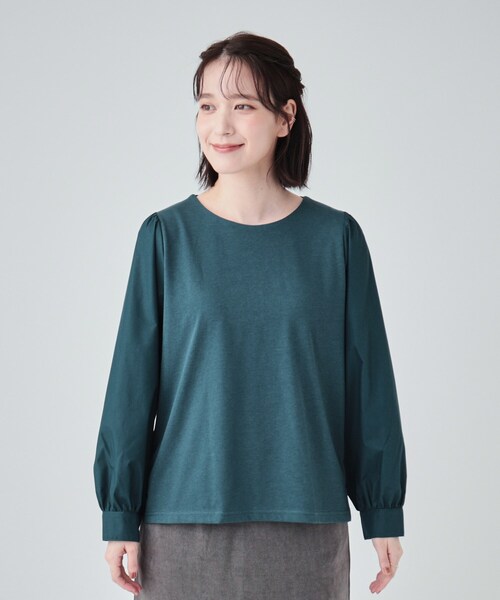 DRESKIP（ドレスキップ）の「◆【洗える】きれい見え 異素材切替パフスリーブトップス（Tシャツ/カットソー・レディース・チャコールグレー/ブルーグリーン/ライトグレー・02/03/04）」の16枚目の写真