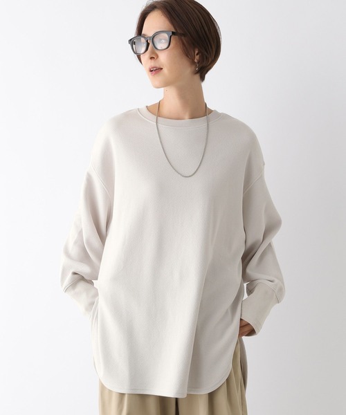 LEPSIM（レプシィム）の「袖リブラウンドチュニック　124742（Tシャツ/カットソー・レディース・チャコールグレー/ブルー/グレイッシュベージュ/ライトグリーン・FREE）」の2枚目の写真