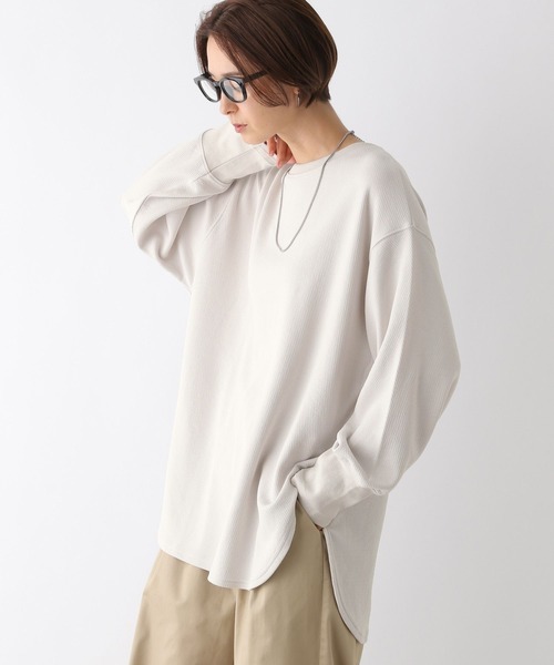 LEPSIM（レプシィム）の「袖リブラウンドチュニック　124742（Tシャツ/カットソー・レディース・チャコールグレー/ブルー/グレイッシュベージュ/ライトグリーン・FREE）」の6枚目の写真