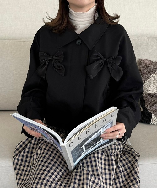 merrylatte（メリーラテ）の「ビッグリボンツイルブルゾン（ブルゾン・レディース・ブラック・FREE）」の7枚目の写真