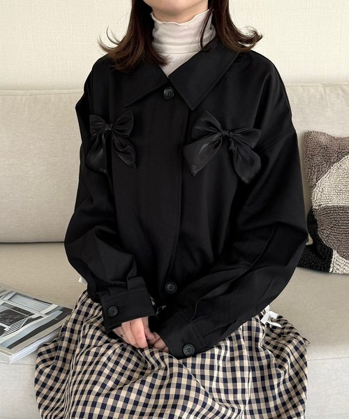 merrylatte（メリーラテ）の「ビッグリボンツイルブルゾン（ブルゾン・レディース・ブラック・FREE）」の8枚目の写真