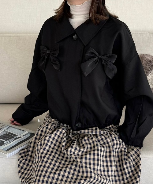 merrylatte（メリーラテ）の「ビッグリボンツイルブルゾン（ブルゾン・レディース・ブラック・FREE）」の9枚目の写真