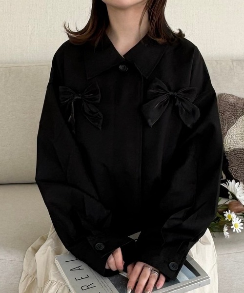 merrylatte（メリーラテ）の「ビッグリボンツイルブルゾン（ブルゾン・レディース・ブラック・FREE）」の10枚目の写真