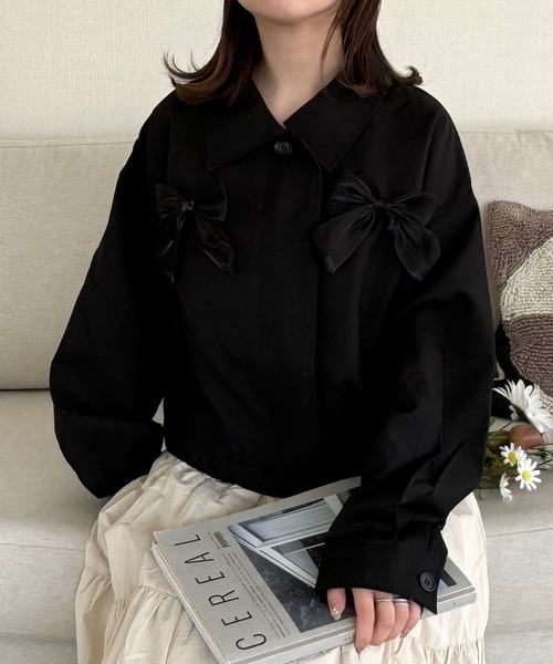 merrylatte（メリーラテ）の「ビッグリボンツイルブルゾン（ブルゾン・レディース・ブラック・FREE）」の11枚目の写真