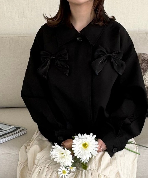 merrylatte（メリーラテ）の「ビッグリボンツイルブルゾン（ブルゾン・レディース・ブラック・FREE）」の12枚目の写真