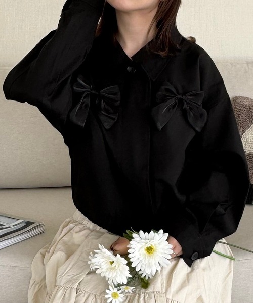 merrylatte（メリーラテ）の「ビッグリボンツイルブルゾン（ブルゾン・レディース・ブラック・FREE）」の13枚目の写真