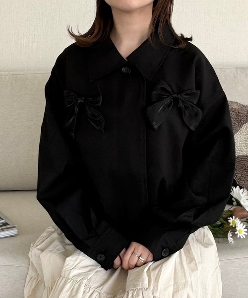 merrylatte（メリーラテ）の「ビッグリボンツイルブルゾン（ブルゾン・レディース・ブラック・FREE）」の14枚目の写真