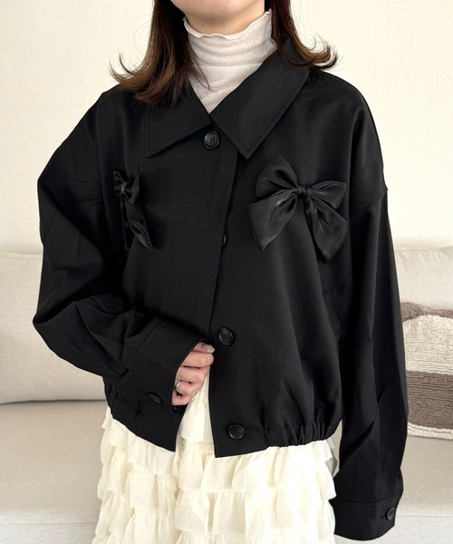merrylatte（メリーラテ）の「ビッグリボンツイルブルゾン（ブルゾン・レディース・ブラック・FREE）」の16枚目の写真