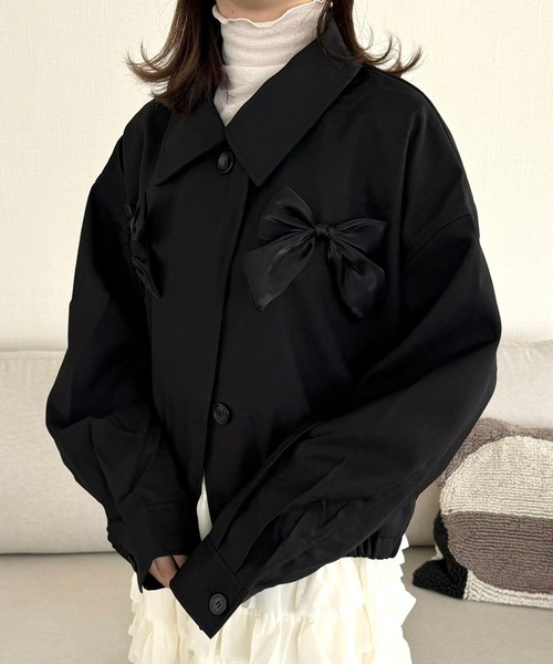 merrylatte（メリーラテ）の「ビッグリボンツイルブルゾン（ブルゾン・レディース・ブラック・FREE）」の17枚目の写真