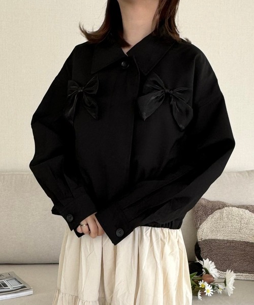 merrylatte（メリーラテ）の「ビッグリボンツイルブルゾン（ブルゾン・レディース・ブラック・FREE）」の19枚目の写真