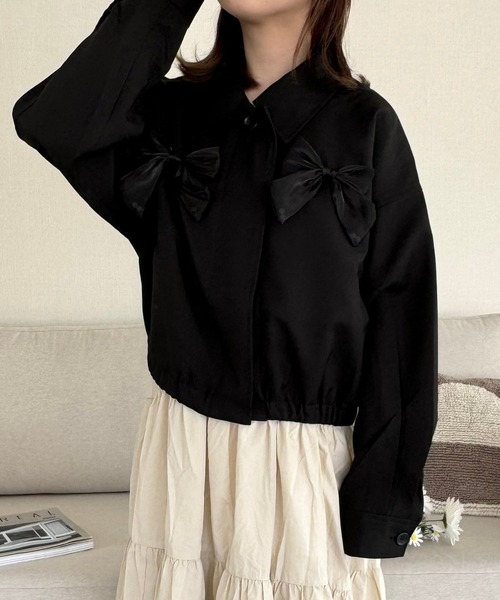 merrylatte（メリーラテ）の「ビッグリボンツイルブルゾン（ブルゾン・レディース・ブラック・FREE）」の20枚目の写真