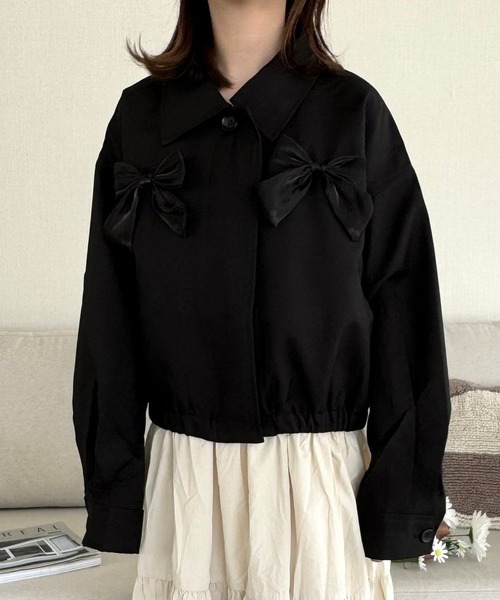 merrylatte（メリーラテ）の「ビッグリボンツイルブルゾン（ブルゾン・レディース・ブラック・FREE）」の21枚目の写真