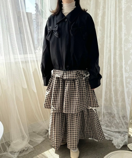 merrylatte（メリーラテ）の「ビッグリボンツイルブルゾン（ブルゾン・レディース・ブラック・FREE）」の6枚目の写真