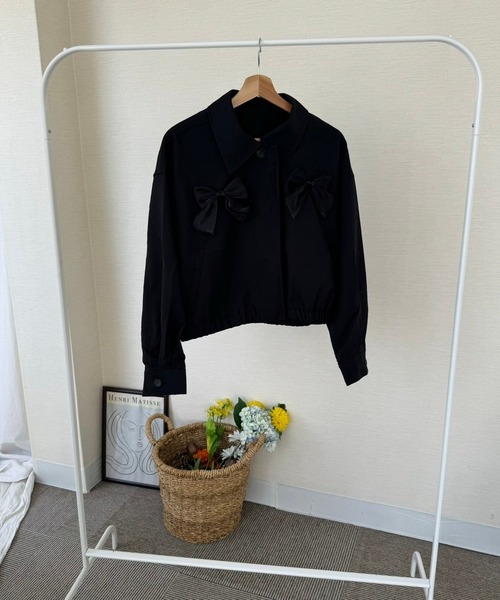 merrylatte（メリーラテ）の「ビッグリボンツイルブルゾン（ブルゾン・レディース・ブラック・FREE）」の2枚目の写真