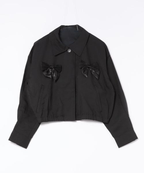 merrylatte（メリーラテ）の「ビッグリボンツイルブルゾン（ブルゾン・レディース・ブラック・FREE）」の3枚目の写真