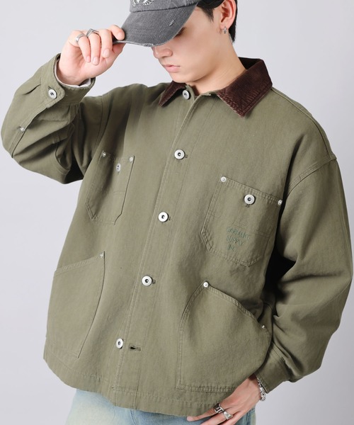 SPINNS（スピンズ）の「古着MIX＆ストリート/ダック生地で丈夫なカバーオールジャケット（カバーオール・メンズ・チャコール/ネイビー/アイボリー/カーキ・ONESIZE）」の10枚目の写真