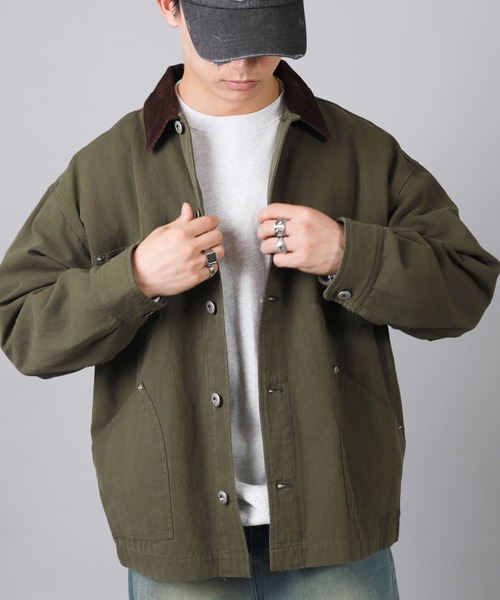 SPINNS（スピンズ）の「古着MIX＆ストリート/ダック生地で丈夫なカバーオールジャケット（カバーオール・メンズ・チャコール/ネイビー/アイボリー/カーキ・ONESIZE）」の11枚目の写真