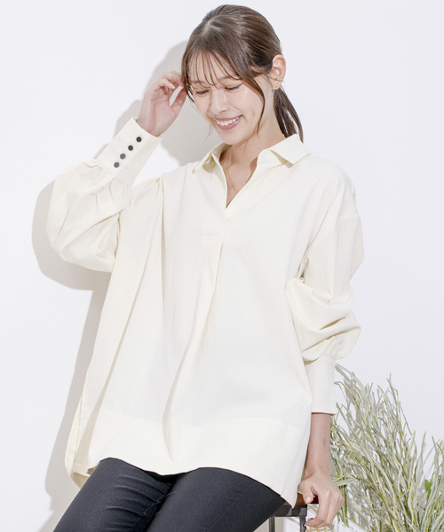 Jayro(ジャイロ)の「スキッパーVネックシャツブラウス(シャツ/ブラウス・レディース・ブルー/ブラック/ホワイト系その他/グリーン・FREE)」の3枚目の写真