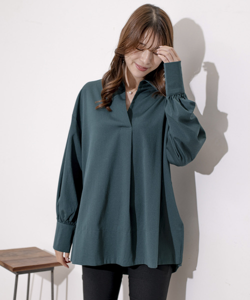 Jayro(ジャイロ)の「スキッパーVネックシャツブラウス(シャツ/ブラウス・レディース・ブルー/ブラック/ホワイト系その他/グリーン・FREE)」の4枚目の写真