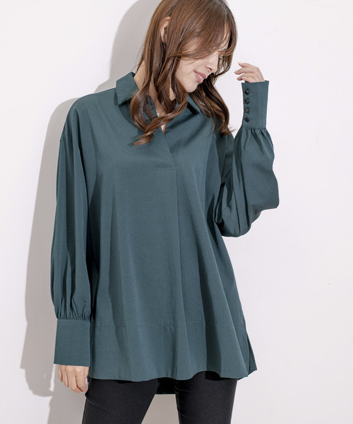 Jayro(ジャイロ)の「スキッパーVネックシャツブラウス(シャツ/ブラウス・レディース・ブルー/ブラック/ホワイト系その他/グリーン・FREE)」の5枚目の写真