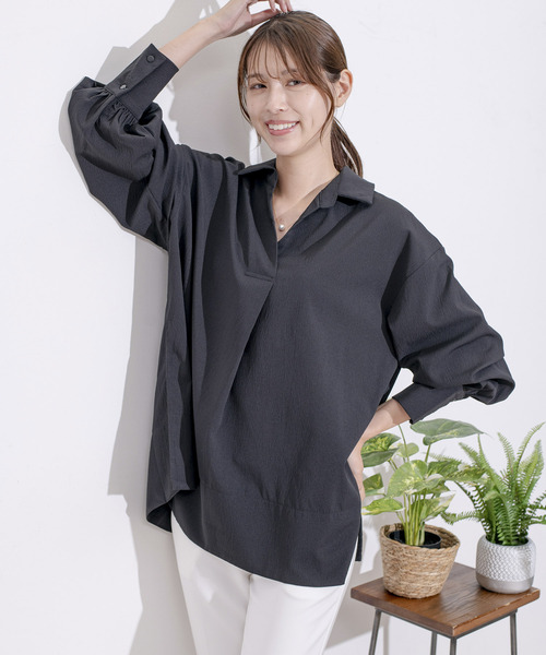 Jayro(ジャイロ)の「スキッパーVネックシャツブラウス(シャツ/ブラウス・レディース・ブルー/ブラック/ホワイト系その他/グリーン・FREE)」の10枚目の写真