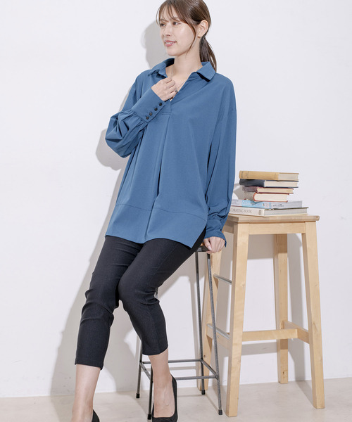 Jayro(ジャイロ)の「スキッパーVネックシャツブラウス(シャツ/ブラウス・レディース・ブルー/ブラック/ホワイト系その他/グリーン・FREE)」の17枚目の写真