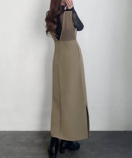 セール】バックシアーキーネックジャンパースカート[高身長