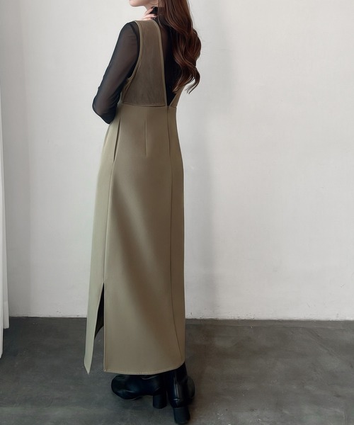 セール】バックシアーキーネックジャンパースカート[高身長