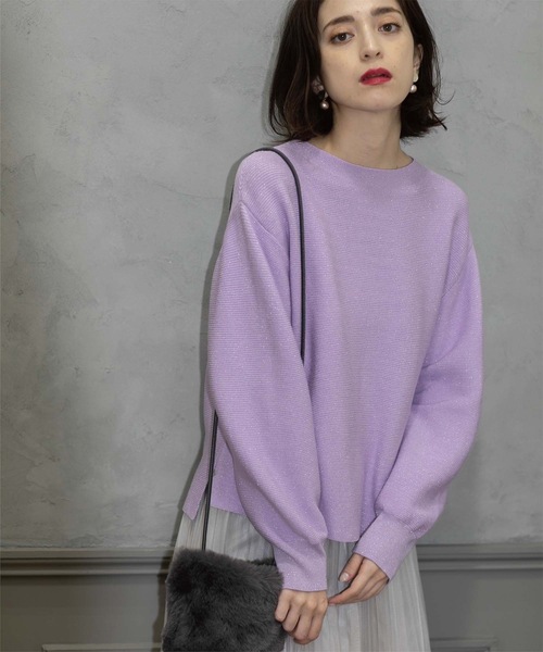 OPAQUE.CLIP（オペークドットクリップ）の「◆≪エマール検証済≫ラメガーターボートネックニット【洗濯機洗い可】（ニット/セーター・レディース・ホワイト系8/ライトグレー系5/チャコール/ブラウン系6/パープル系1/ブルー系その他7・36/38/40/42）」の6枚目の写真