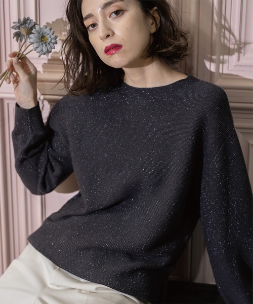 OPAQUE.CLIP（オペークドットクリップ）の「◆≪エマール検証済≫ラメガーターボートネックニット【洗濯機洗い可】（ニット/セーター・レディース・ホワイト系8/ライトグレー系5/チャコール/ブラウン系6/パープル系1/ブルー系その他7・36/38/40/42）」の3枚目の写真