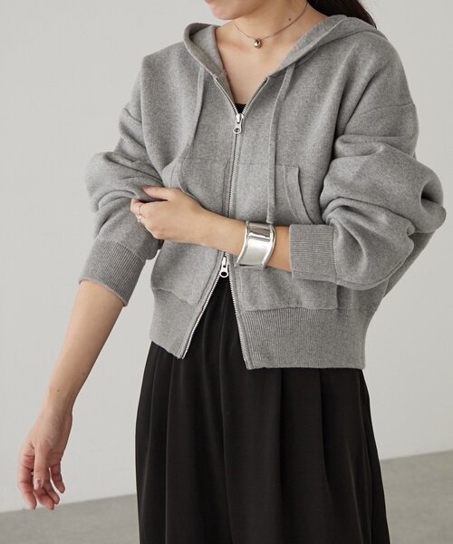 【セール】スウェットライクニットZipパーカー(ニット/セーター)|earthy(アーシー)