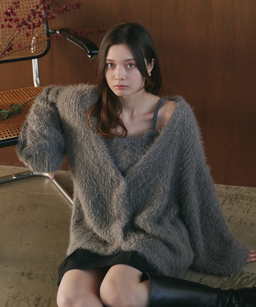fupel(フぺル)の「lame shaggy knit cami cardigan / ラメシャギーニットキャミカーディガン(アンサンブル・レディース・グレー/ピンク・FREE)」の20枚目の写真