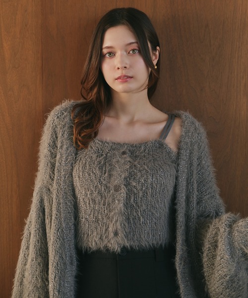 fupel(フぺル)の「lame shaggy knit cami cardigan / ラメシャギーニットキャミカーディガン(アンサンブル・レディース・グレー/ピンク・FREE)」の15枚目の写真