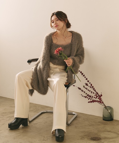 fupel(フぺル)の「lame shaggy knit cami cardigan / ラメシャギーニットキャミカーディガン(アンサンブル・レディース・グレー/ピンク・FREE)」の9枚目の写真