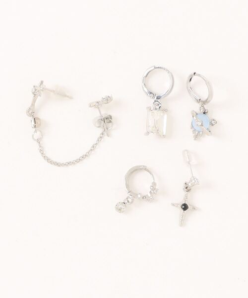 MASHIRO（マシロ）の「【MASHIRO】スターチェーンクロスピアス6点セット（MA/EK191）（ピアス（両耳用）・レディース・シルバー・FREE）」の4枚目の写真