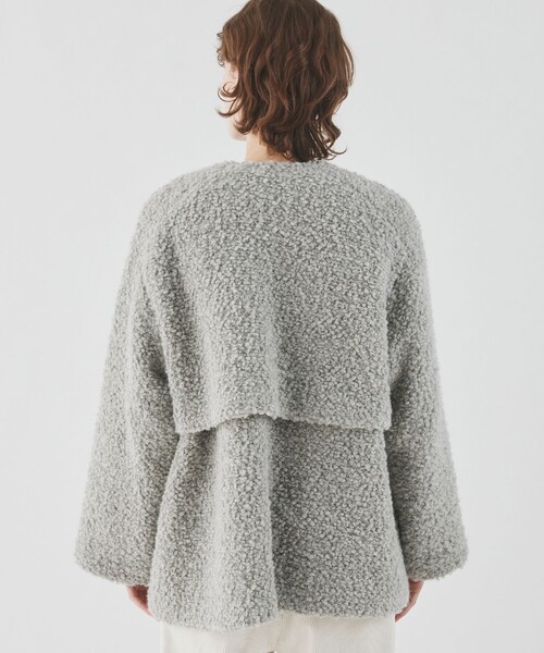 カーリーコーテッド カラーレスショートトレンチコート（ノーカラー