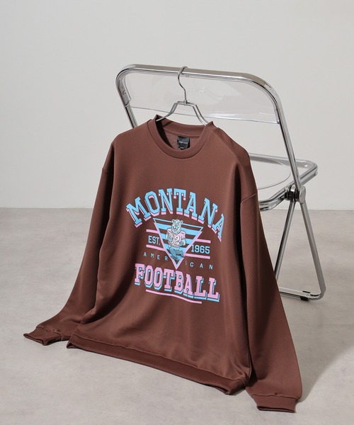 MODISH GAZE(モディシュガゼ)の「MODISH GAZE 裏毛 クルーネック 長袖 BIG スウェット カレッジ マスコット(スウェット・メンズ・オフホワイト/ダークブラウン/チャコール・L/M)」の3枚目の写真